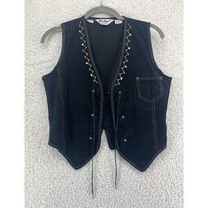 Vintage DiJon Vest Made in USA Women's Size 11/14 Black Indian Style